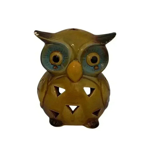 Happy Harvest Other - Happy Harvest Glazed Ceramic Owl Tea Light Candle Holder 4"